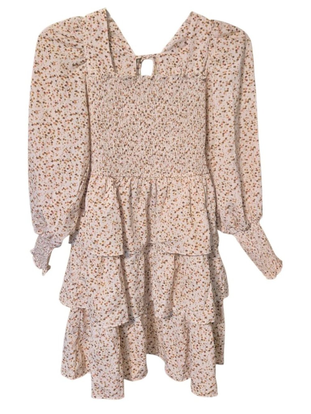 Byinns Floral Print Smocked Mini Dress Balloon Sleeve